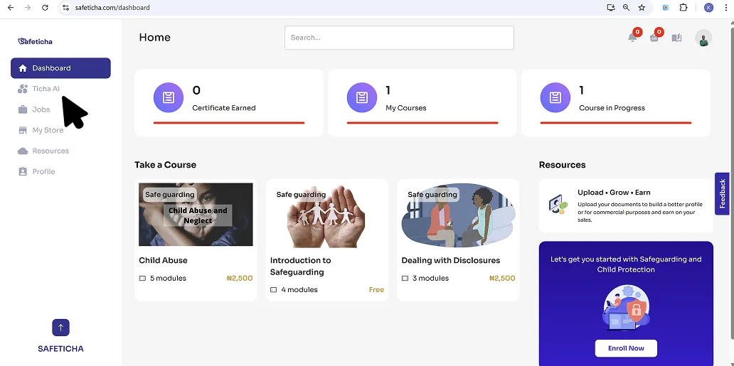 Click Ticha AI on dashboard