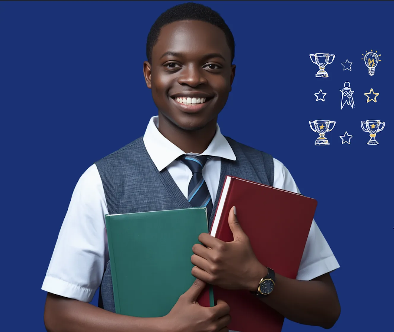 Happy student holding books